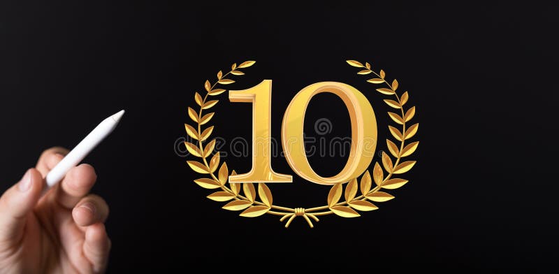 Logotipo celebrativo di 10 anni con elegante celebrazione 3d