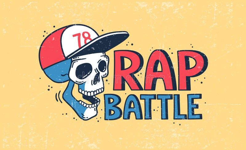 Logotipo da batalha da batida com um crânio em um boné de beisebol ilustração stock Logotipo da batalha da batida com um crânio em um boné de beisebol ilustração stock