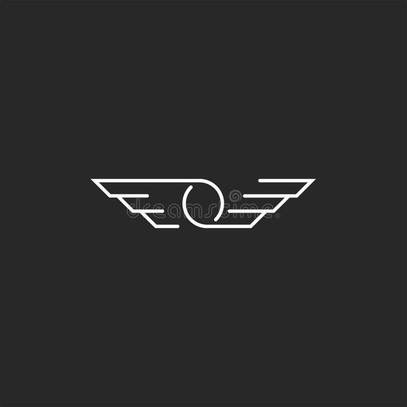 Logotipo da letra do símbolo O das asas, linha fina monograma do estilo minimalista do moderno, emblema de voo criativo do carro
