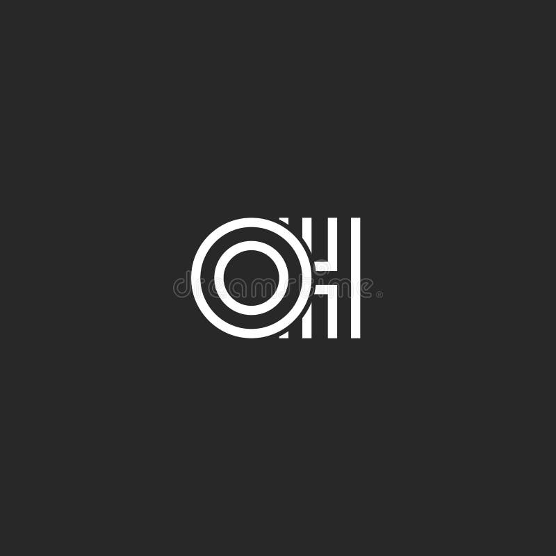 Logotipo das letras do OH das iniciais do monograma, sobrepondo dois emblemas na moda do boutique dos símbolos O e da elegância