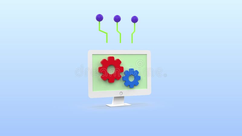 Logotipo de computación de escritorio y animación de iconos de escritorio que muestra conectividad y automatización ilustración del vector