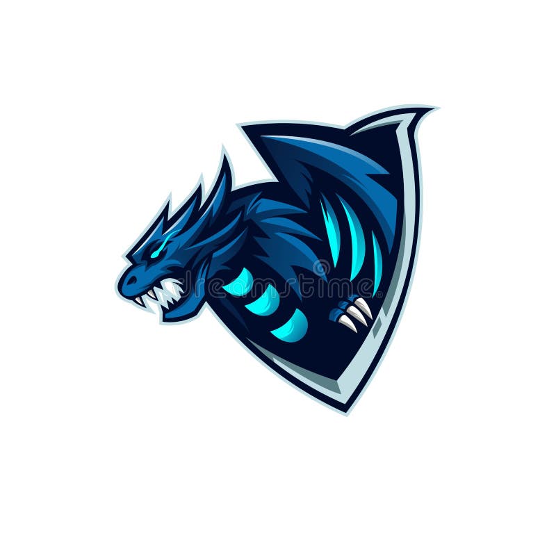 Modelo de design de logotipo de jogo mascote mosca dragão azul