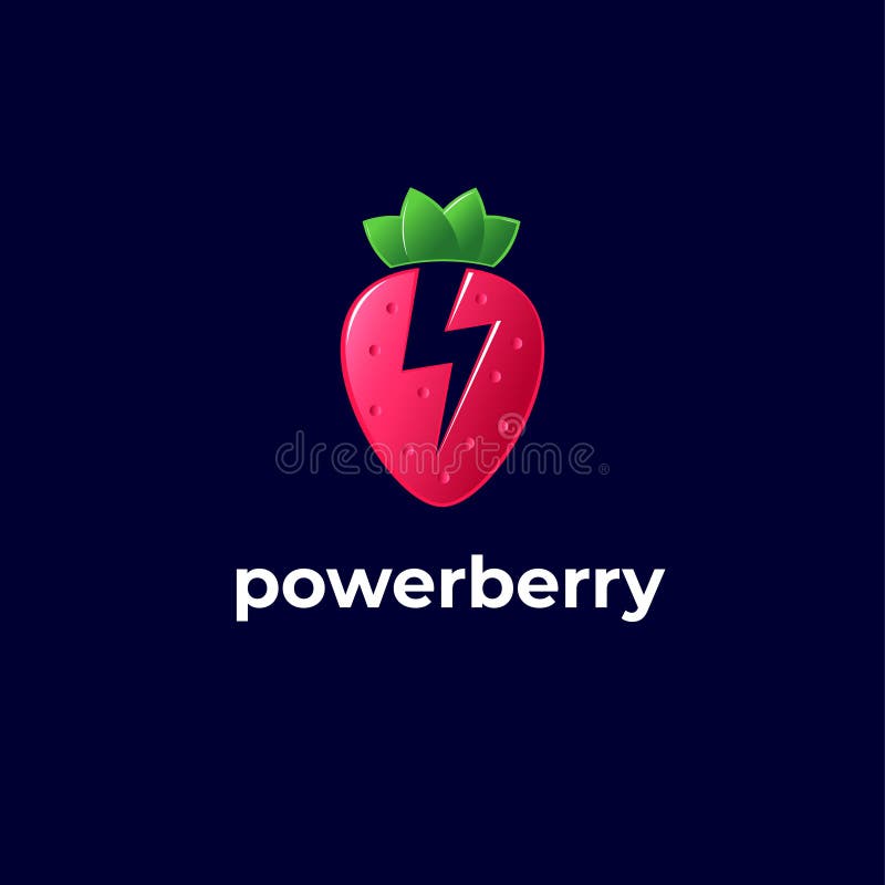Logotipo de la berry de energía. logotipo de fruta de la energía. fresa con símbolo de energía.