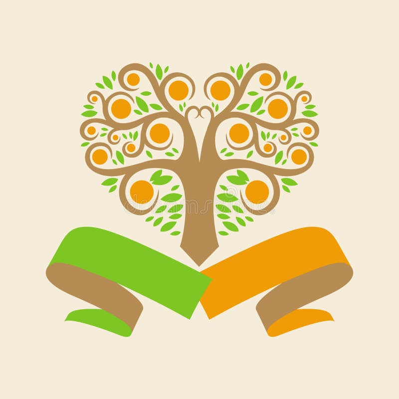 Logotipo de la boda con un árbol anaranjado bajo la forma de él ilustración del vector Logotipo de la boda con un árbol anaranjado bajo la forma de él ilustración del vector