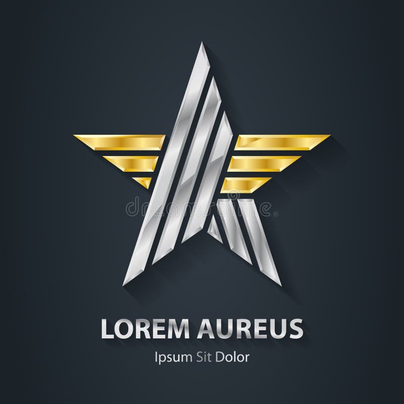 Logotipo de la estrella de la plata y del oro Icono del premio 3d Temporeros metálicos del logotipo stock de ilustración Logotipo de la estrella de la plata y del oro Icono del premio 3d Temporeros metálicos del logotipo stock de ilustración