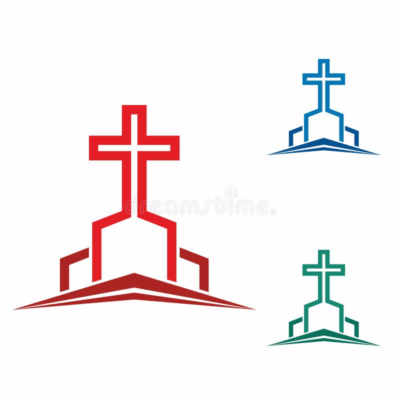 Logotipo de la iglesia Símbolos cristianos Cruz elegante de Jesus Christ entre elementos gráficos del vector stock de ilustración Logotipo de la iglesia Símbolos cristianos Cruz elegante de Jesus Christ entre elementos gráficos del vector stock de ilustración