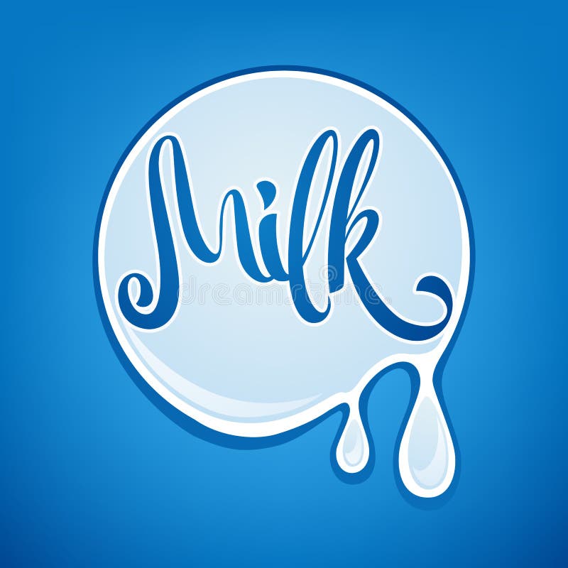 Logotipo de la leche y del producto lácteo, etiqueta, emblema con lette dibujado mano libre illustration Logotipo de la leche y del producto lácteo, etiqueta, emblema con lette dibujado mano libre illustration