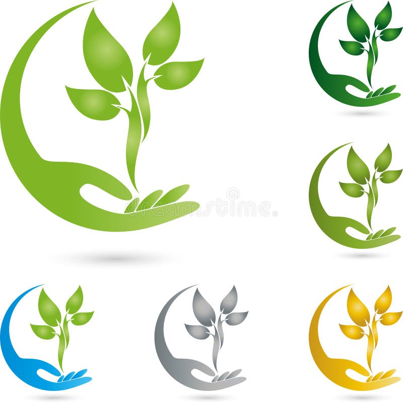 Logotipo de la mano y de la planta, de la salud y del jardinero