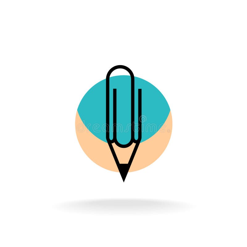 Logotipo de la oficina del lápiz y del clérigo del símbolo del paperclip stock de ilustración Logotipo de la oficina del lápiz y del clérigo del símbolo del paperclip stock de ilustración
