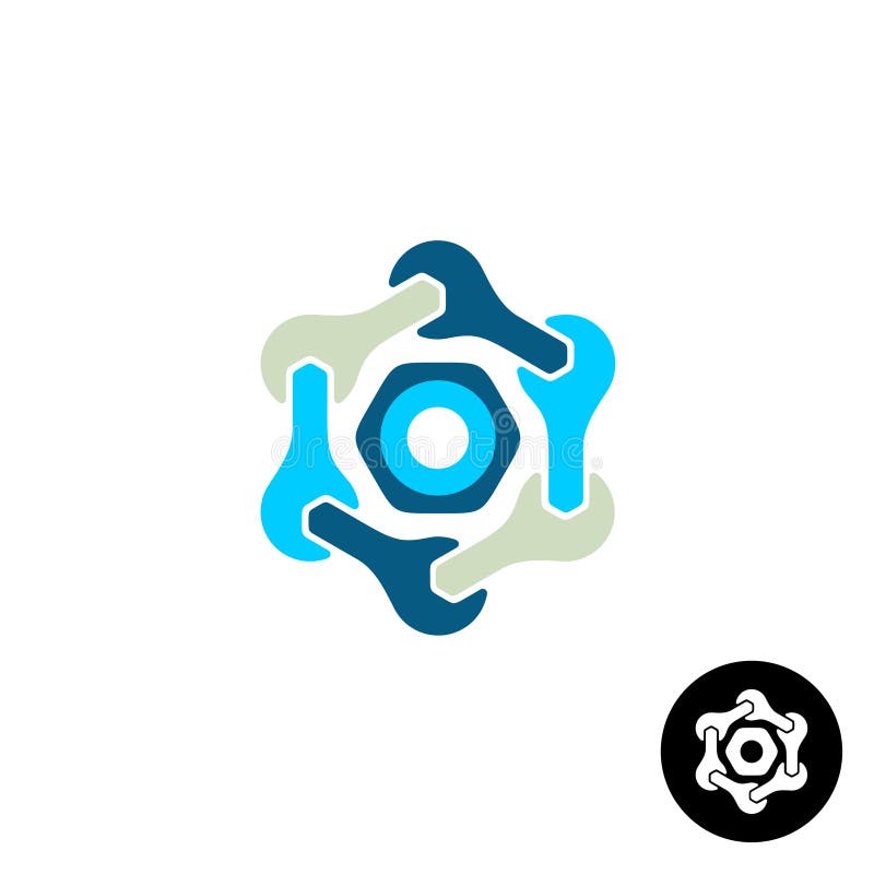 Logotipo de la tecnología con las llaves y la nuez libre illustration Logotipo de la tecnología con las llaves y la nuez libre illustration