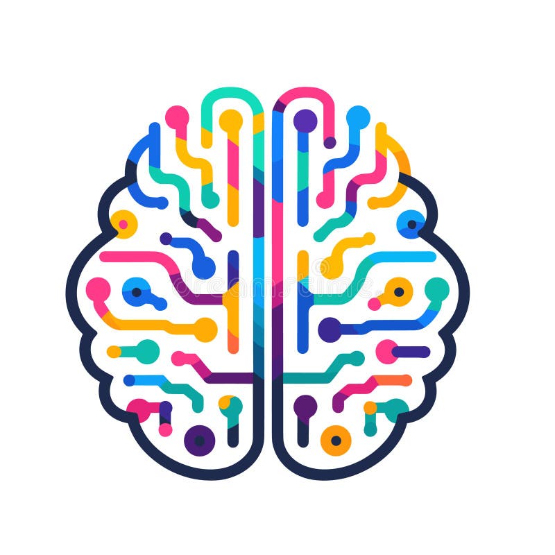 Logotipo de línea coloreada de inteligencia artificial stock de ilustración