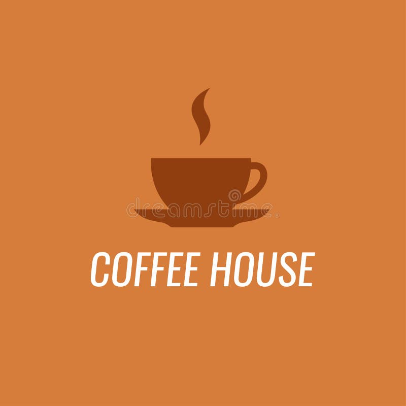 Logotipo del café aislado en fondo café-anaranjado - Vector el diseño del emblema con título - café. Logotipo del café aislado en fondo café-anaranjado Diseño del emblema del vector con el título - café