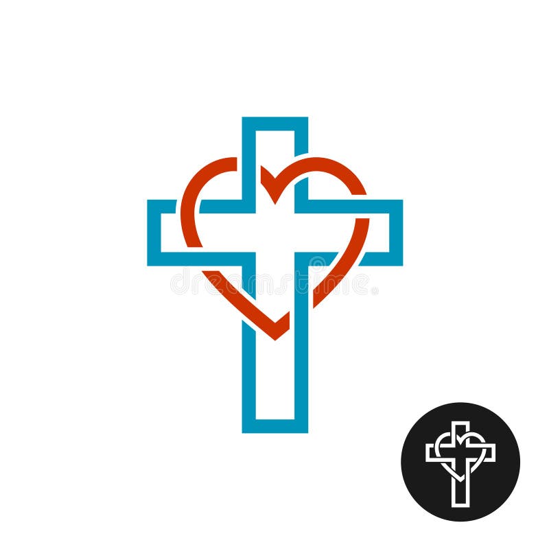 Logotipo del tema de la religión del amor del corazón y de la cruz stock de ilustración Logotipo del tema de la religión del amor del corazón y de la cruz stock de ilustración