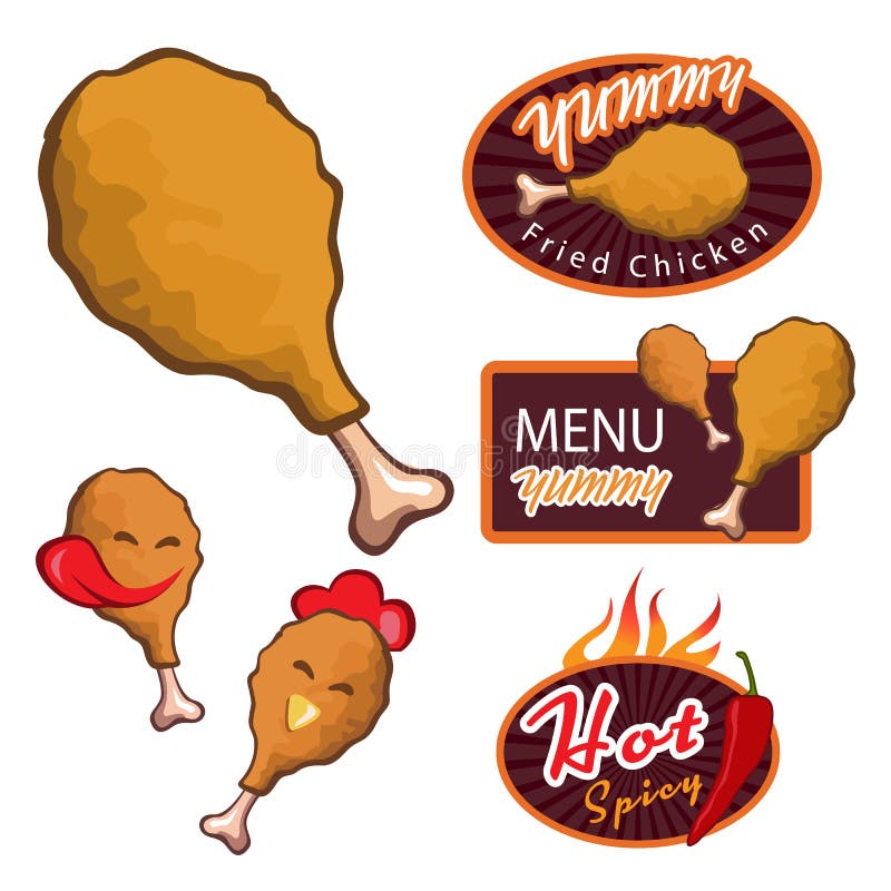 Logotipo delicioso del pollo frito bandera deliciosa del menú Palillo de pollo diseño determinado del vector picante caliente de stock de ilustración
