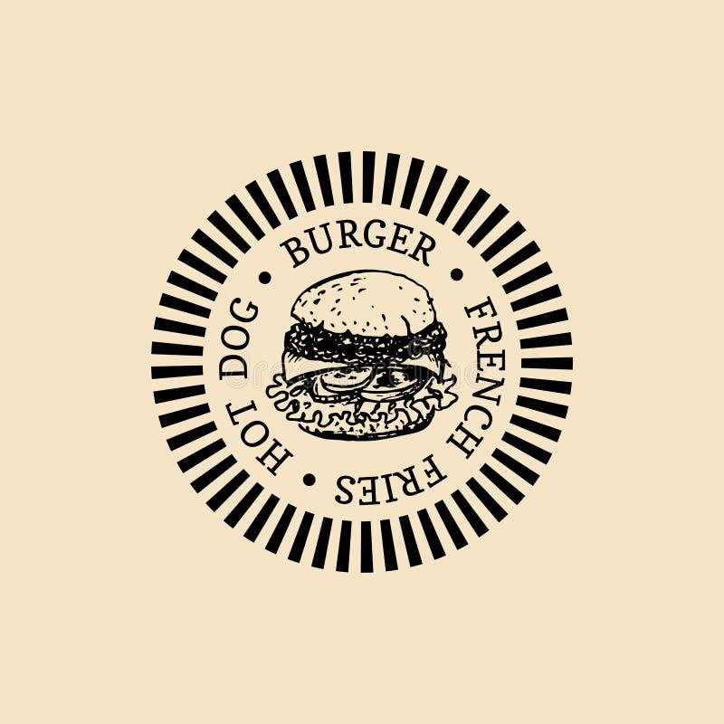 Logotipo do fast food do vintage do vetor Mão retro etiqueta tirada do hamburguer Sinal do sanduíche do moderno Ícone dos restaur ilustração do vetor Logotipo do fast food do vintage do vetor Mão retro etiqueta tirada do hamburguer Sinal do sanduíche do moderno Ícone dos restaur ilustração do vetor