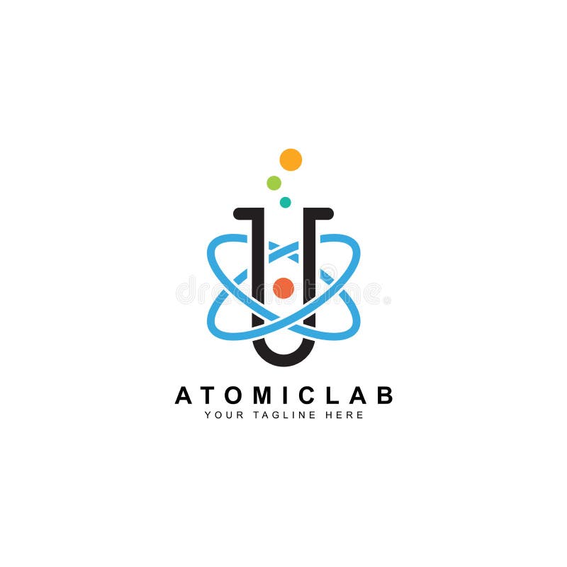 Logotipo do laboratório de ciência, ilustração do projeto do vetor do núcleo atômico ilustração stock Logotipo do laboratório de ciência, ilustração do projeto do vetor do núcleo atômico ilustração stock