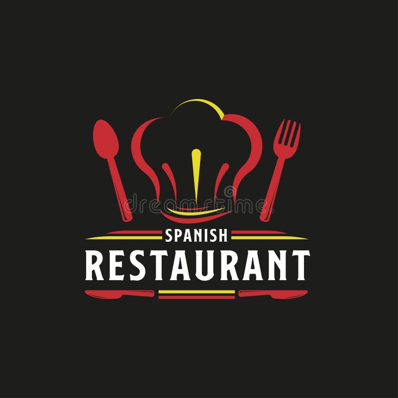 Logotipo Do Restaurante Alimentar Espanhol. Símbolo De Bandeira De Espanha  Com Garfo De Colher E ícones De Cabeça De Chef. Logótip Ilustração do Vetor  - Ilustração de placa, cafeteria: 228322863