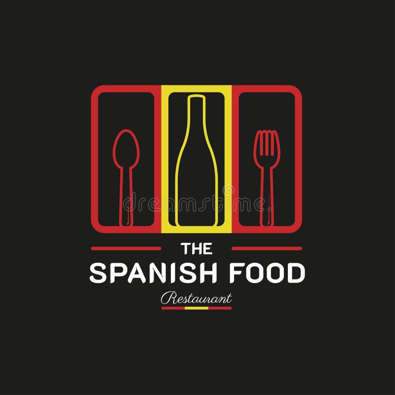 Logotipo Do Restaurante Alimentar Espanhol. Símbolo De Bandeira De Espanha  Com Garfo De Colher E ícones De Faca. Logótipo Premium Ilustração do Vetor  - Ilustração de cozinhar, espanha: 228322857