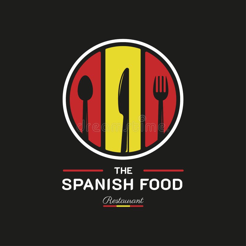 Logotipo Do Restaurante Alimentar Espanhol. Símbolo De Bandeira De Espanha  Com Garfo De Colher E ícones Da Garrafa De Vinho. Logót Ilustração do Vetor  - Ilustração de delicioso, chapéu: 228322867