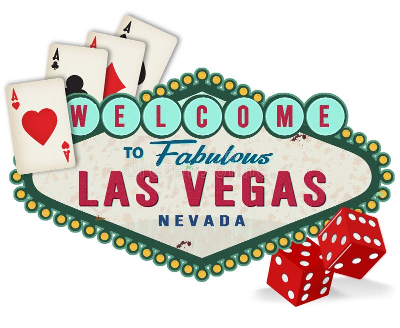 Logotipo do sinal de Las Vegas do vintage com dados e cartões de jogo