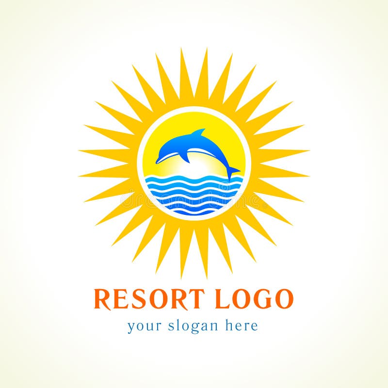 Logotipo do sol do mar do golfinho ilustração royalty free Logotipo do sol do mar do golfinho ilustração royalty free
