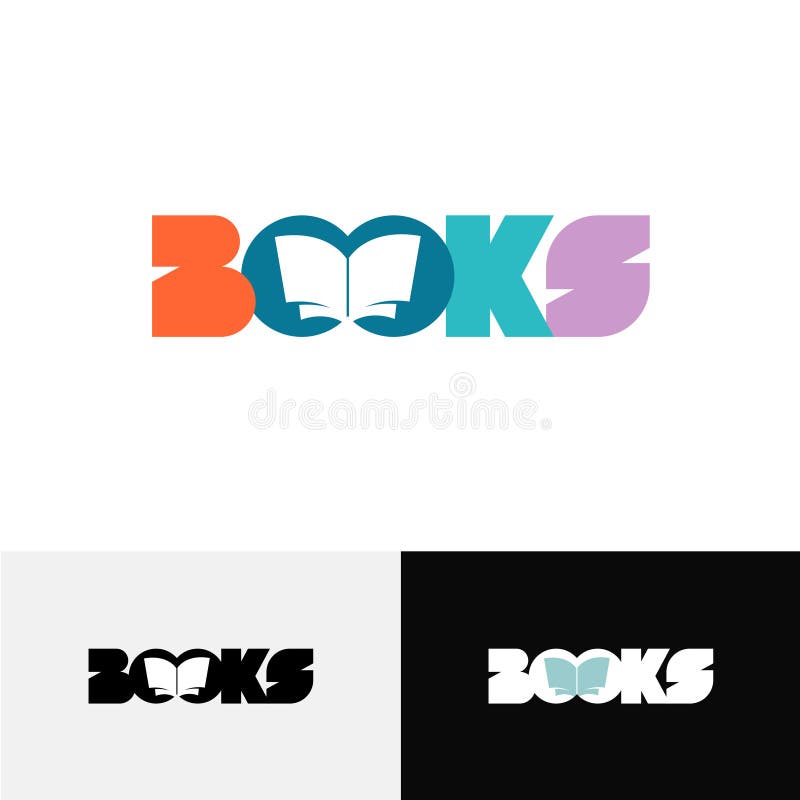 Logotipo do texto da palavra dos livros com a silhueta aberta do livro para dentro ilustração do vetor Logotipo do texto da palavra dos livros com a silhueta aberta do livro para dentro ilustração do vetor