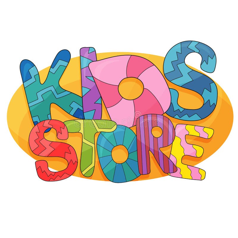Logotipo dos desenhos animados do vetor da loja das crianças Letras coloridas da bolha para a sala de jogos das crianças ilustração do vetor Logotipo dos desenhos animados do vetor da loja das crianças Letras coloridas da bolha para a sala de jogos das crianças ilustração do vetor