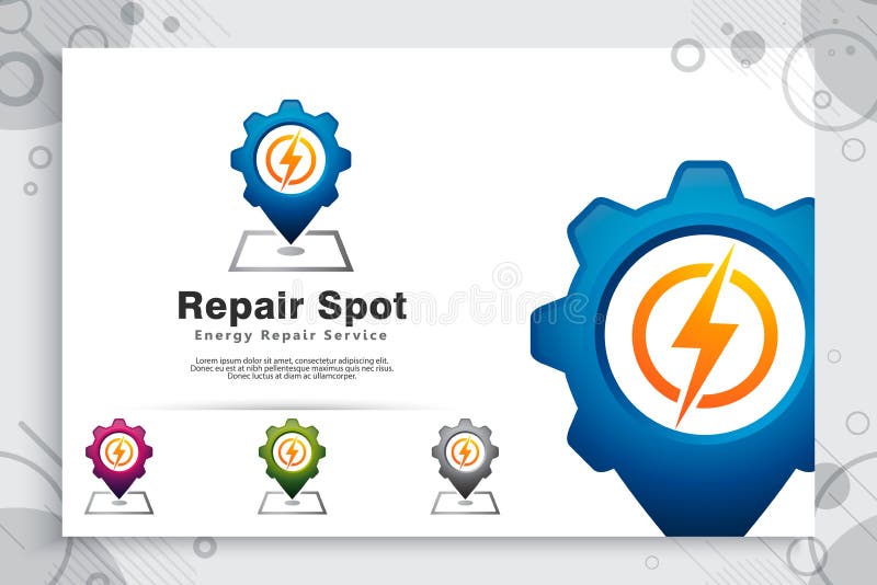 Logotipo eléctrico del vector del punto de la reparación con el concepto simple, ejemplo creativo del mapa del engranaje, eléctri libre illustration