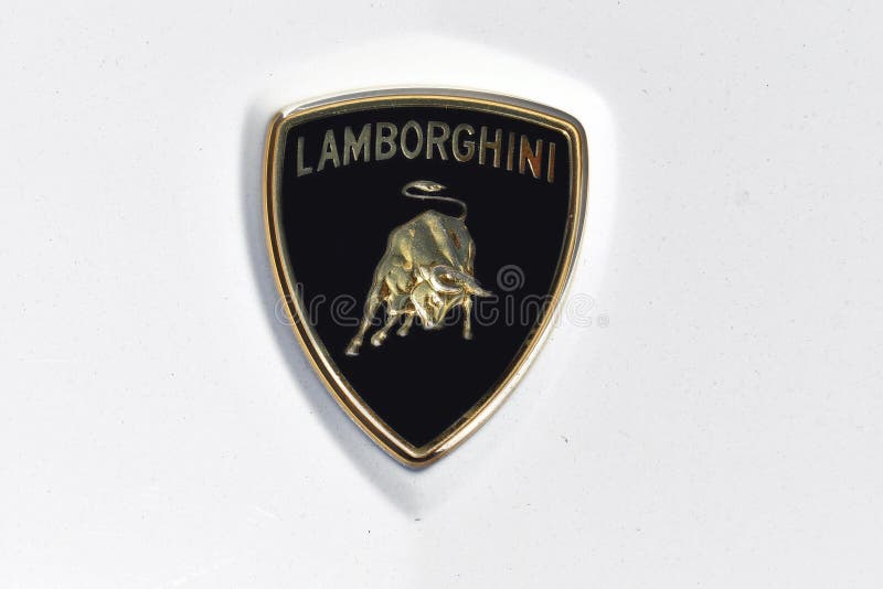 Lamborghini logo on white sport car. Lamborghini logo on white sport car
