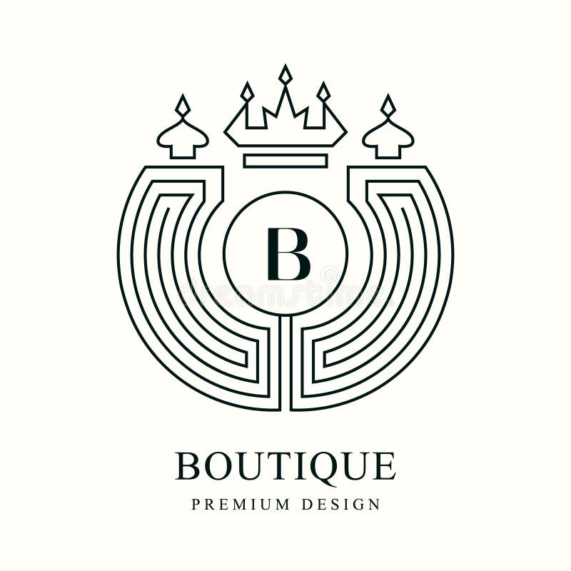 Logotipo lineal. monograma redondo abstracto con letra b. emblema geométrico con corona. diseño de arte minimalista para negocios ilustración del vector
