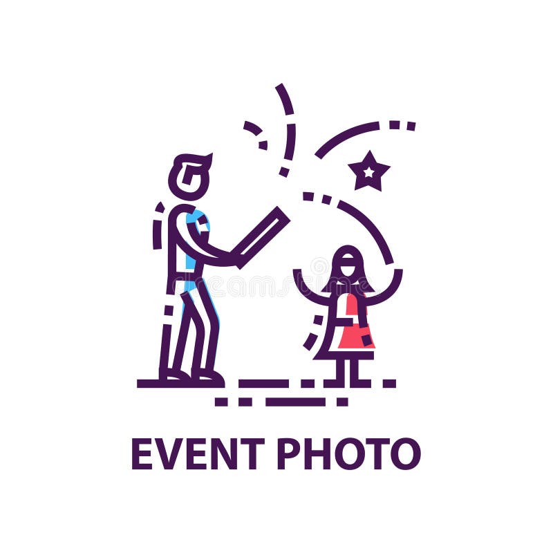 Logotipo liso original do vetor com os fogos de artifício de lançamento do homem e da menina Foto do evento Emblema no estilo lin ilustração royalty free Logotipo liso original do vetor com os fogos de artifício de lançamento do homem e da menina Foto do evento Emblema no estilo lin ilustração royalty free