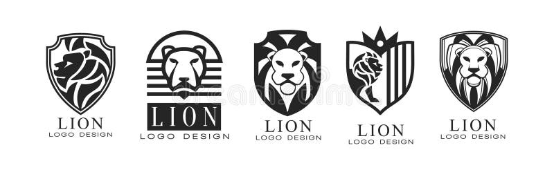Logotipo monocromatico leone e serie di vettori di progettazione delle etichette royalty illustrazione gratis