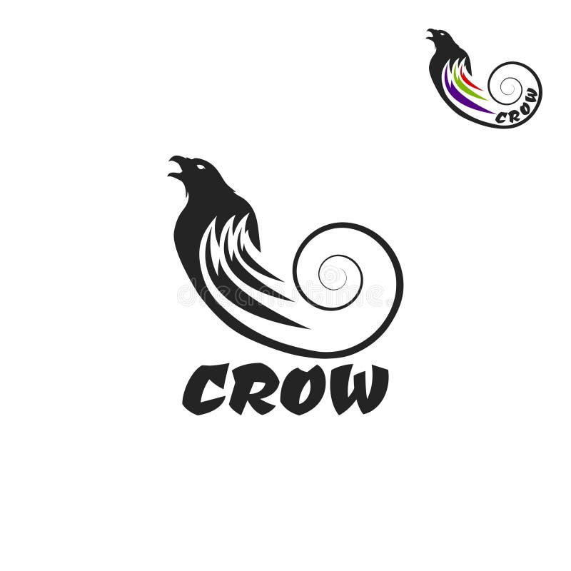 Logotipo negro del cuervo en un fondo blanco Raven Isolated stock de ilustración