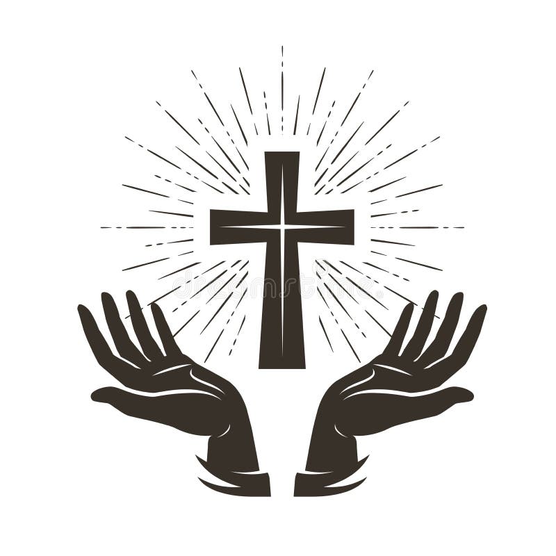 Logotipo o etiqueta de la iglesia Rezo, concepto de la religión Ejemplo del vector del vintage stock de ilustración Logotipo o etiqueta de la iglesia Rezo, concepto de la religión Ejemplo del vector del vintage stock de ilustración