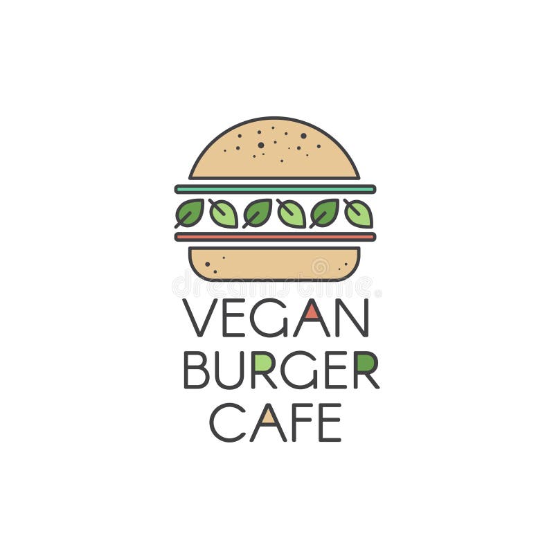 Logotipo para café o el restaurante de la parrilla de la hamburguesa del vegano o del vegetariano, hamburguesa del vegano con la ilustración del vector