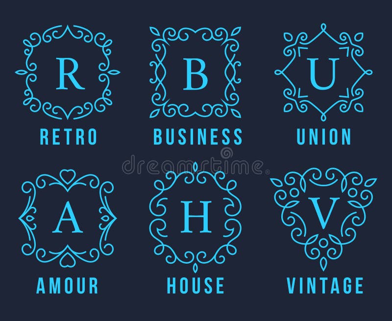 Logotipos azules claros del monograma fijados