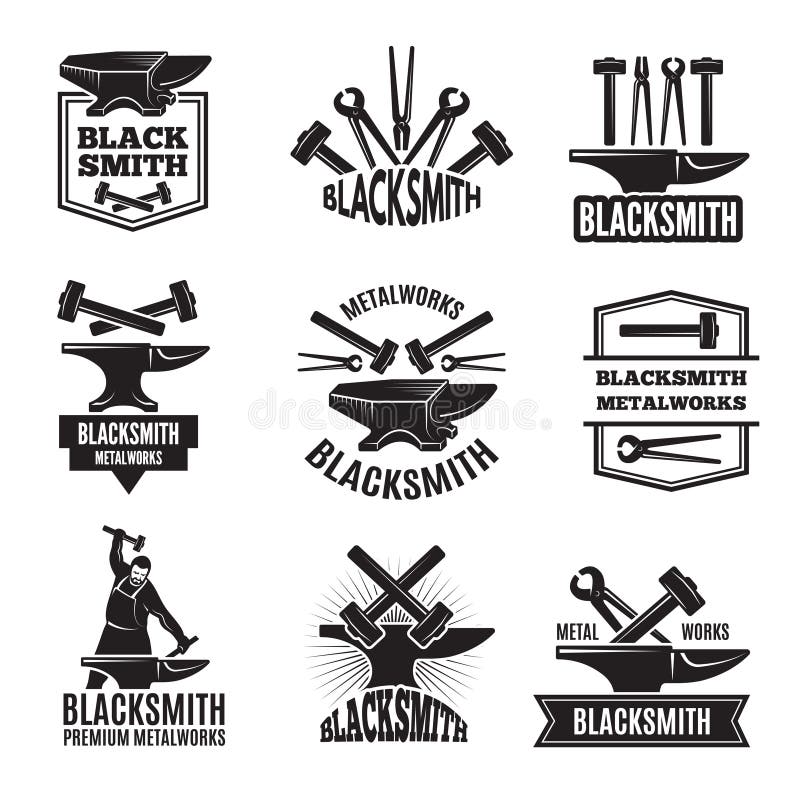 Logotipos negros para el herrero Conjunto de escrituras de la etiqueta del vintage libre illustration Logotipos negros para el herrero Conjunto de escrituras de la etiqueta del vintage libre illustration