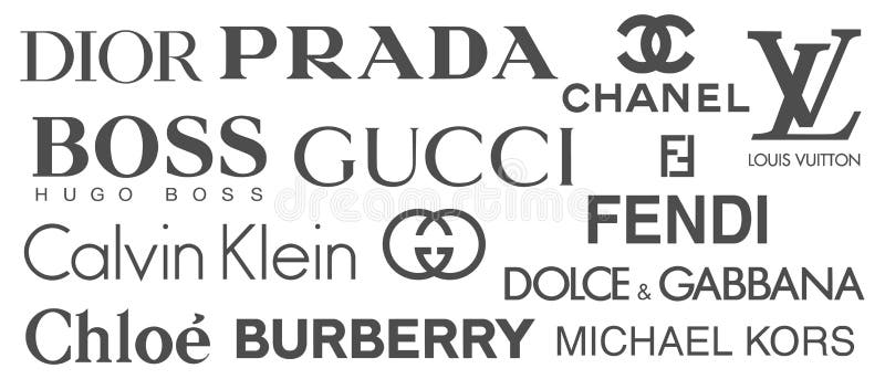 Vinnytsia, Ukraine - May 30, 2021: Popular luxury brands. Gucci, Chanel,  Hermes, Dior, Louis Vuitton, Rolex, Tiffany Prada Versace Armani Valentino  Balenciaga Cartier Burberry Omega Stock Vector