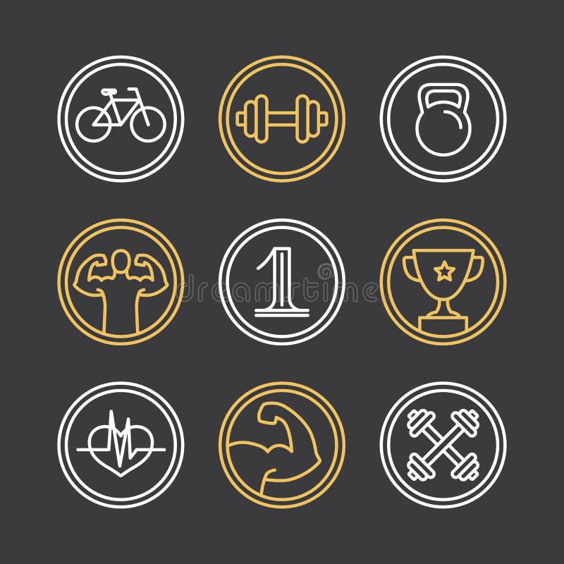 Vector crossfit logos and emblems - linear icons and design elements for sport industry and gyms. Vector crossfit logos and emblems - linear icons and design elements for sport industry and gyms