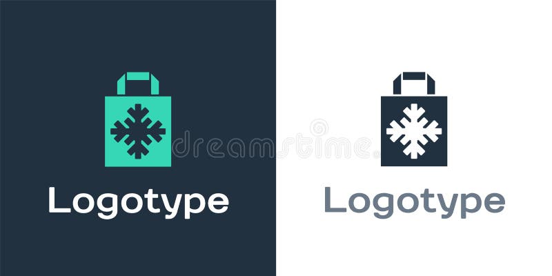 Logotyp christmas-pappershoppingväska med snöflingsikonen isolerad på vit bakgrund. paketsignering. merry christmas vektor illustrationer