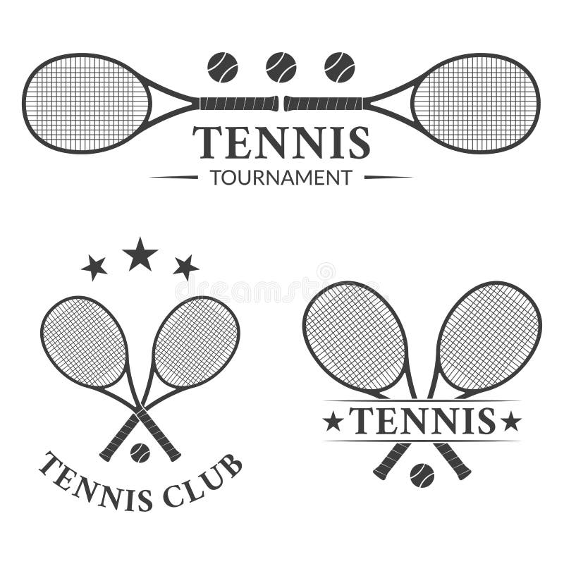 Logotyp eller bricka med två korsade racketar och tennisbollar. vektorillustration