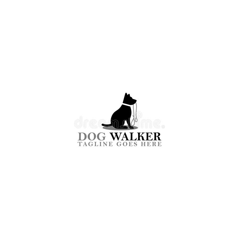 Logotyp för hundvalker med sittande silhuett isolerat på vit bakgrund vektor illustrationer