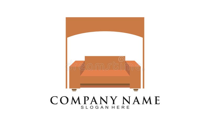 Logotyp för illustrationsvektor för brun sofa. En soffa är en lång stol med vapen och ryggstöd stoppade i skum och möbelstoppning.