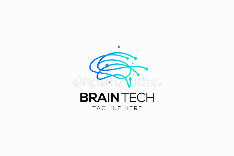 Logotyp för neuralnätverk och hjärnteknik för artificiell intelligens vektor illustrationer