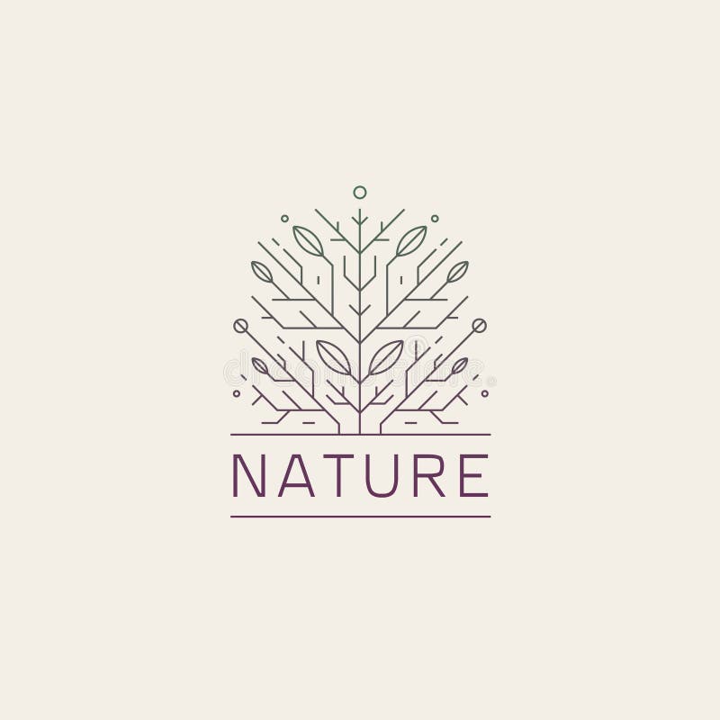 Logotyp för planetergeometriskt träd med planritad naturlinje. ekologisk abstrakt växt stock illustrationer