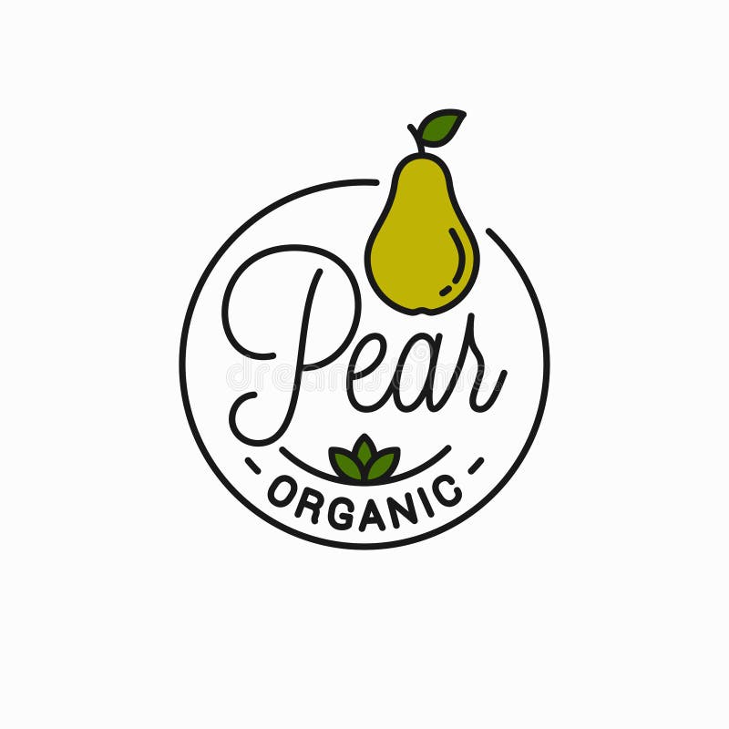 Logotyp för päronfrukt Rund linjär päronlogotyp stock illustrationer