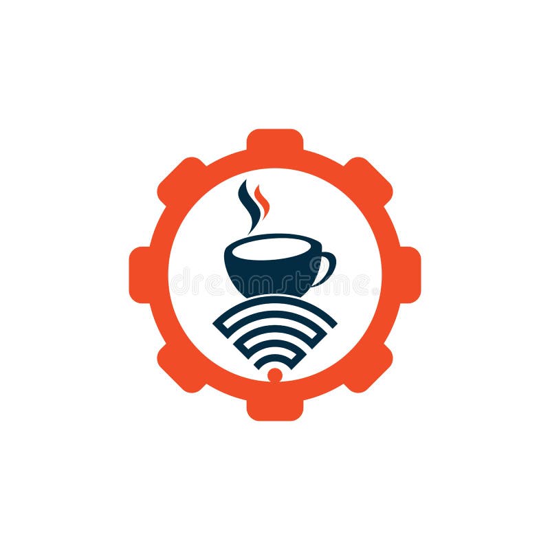 Logotyp för utformning av kaffetrådar. kaffekopp med logotyp för wifi-vektor