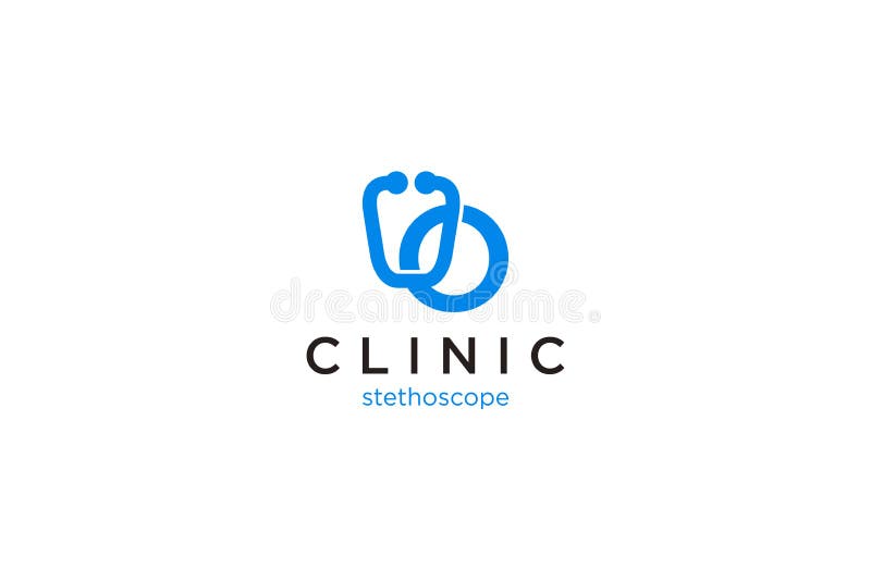 Logotyp med stethoscope för medicinskt och farmaceutiskt bruk royaltyfri illustrationer