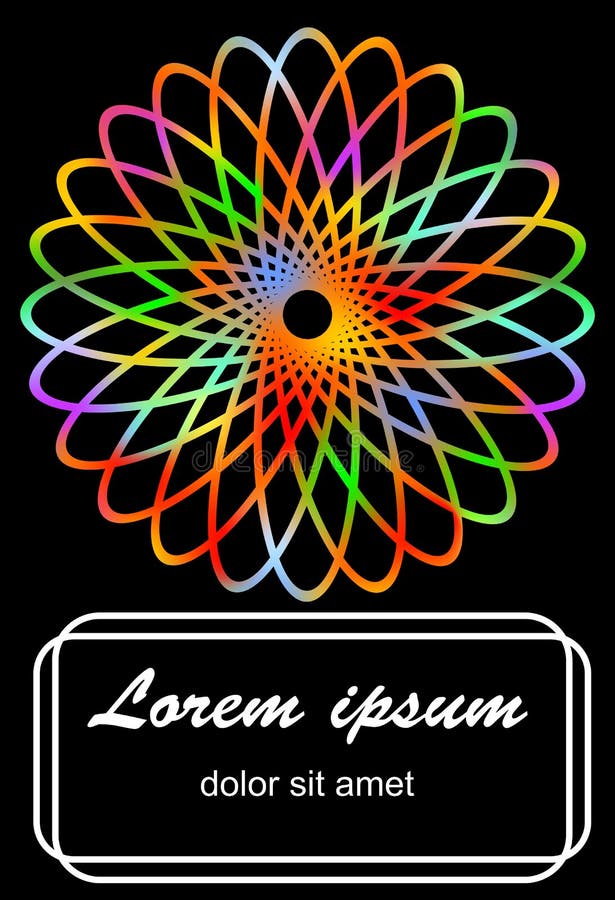Logotyp z okrąg tęczy kwiatu abstrakcjonistycznym kształtem Rama dla swój wiadomości Elementy na czarnym tle rabatowy bobek opusz ilustracji Logotyp z okrąg tęczy kwiatu abstrakcjonistycznym kształtem Rama dla swój wiadomości Elementy na czarnym tle rabatowy bobek opusz ilustracji