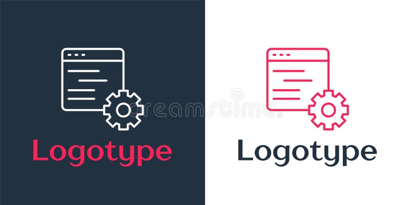 Logotype line Computer api interface icon isolated on white background. Application programming interface API technology royalty free illustration